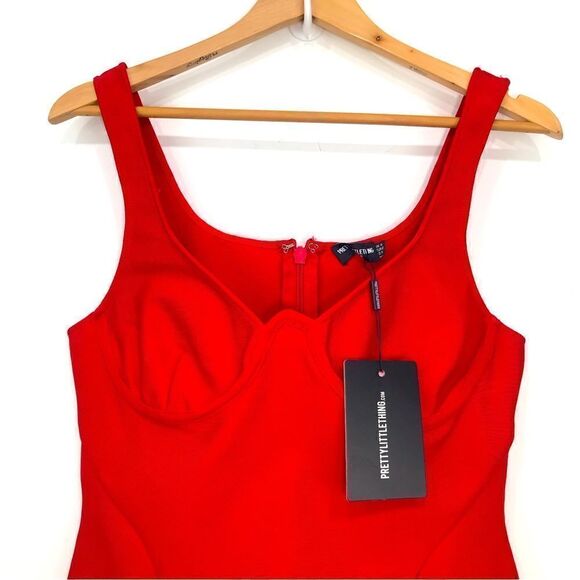 Pretty Little Thing Red BodyCon Shape Bandage Stretch Sexy Mini Dress NEW - Picture 7 of 16